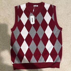 Men's V-Neck Argyle Sweater Vest - Burgundy, Gray, and White